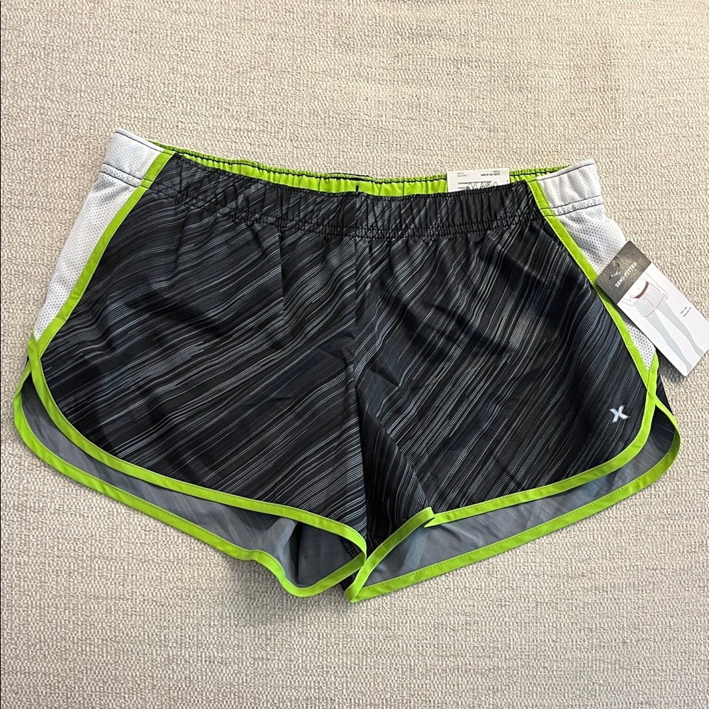 Xersion Black Striped Athletic Shorts with Lime Trim